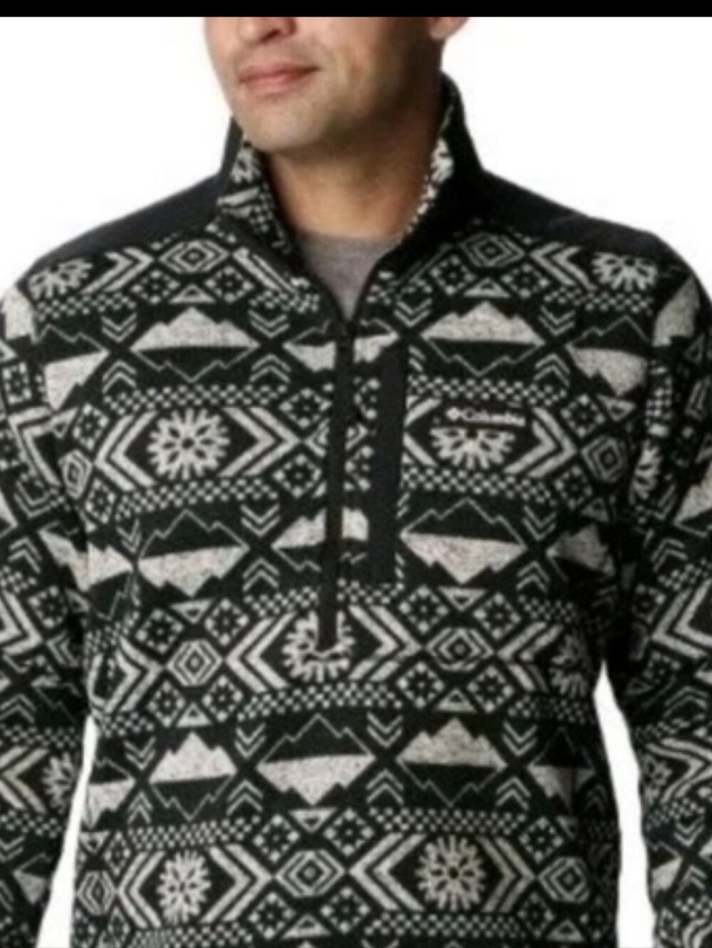 Columbia Sweater Weather Men Med Black Snow Snowflakes Ski Holiday Half Zip Nwt